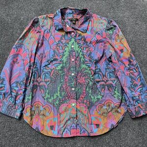 J Crew Shirt Womens 10 Multicolor Paisley Button Front Long Sleeve Top Blouse